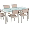 Gartenmöbel Set Crashglas 180 X 90 Cm 6-Sitzer Stühle Textilbespannung Beige Grosseto