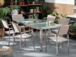 Gartenmöbel Set Crashglas 180 X 90 Cm 6-Sitzer Stühle Textilbespannung Beige Grosseto