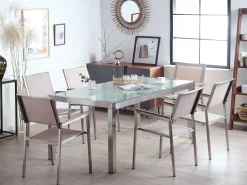 Gartenmöbel Set Crashglas 180 X 90 Cm 6-Sitzer Stühle Textilbespannung Beige Grosseto
