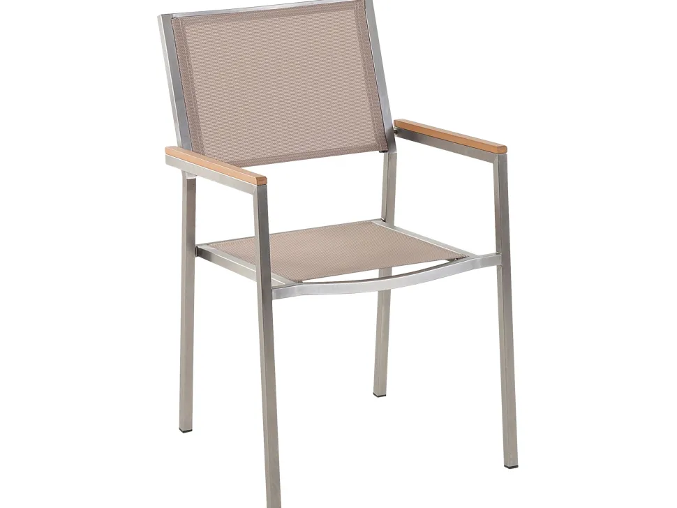 Gartenmöbel Set Crashglas 180 X 90 Cm 6-Sitzer Stühle Textilbespannung Beige Grosseto