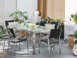 Gartenmöbel Set Crashglas 180 X 90 Cm 6-Sitzer Stühle Rattan Schwarz Grosseto