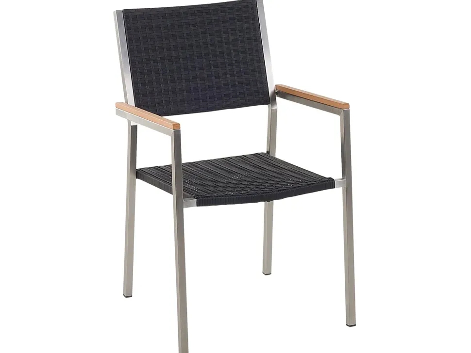 Gartenmöbel Set Crashglas 180 X 90 Cm 6-Sitzer Stühle Rattan Schwarz Grosseto
