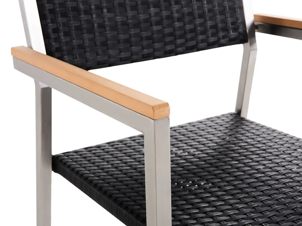 Gartenmöbel Set Crashglas 180 X 90 Cm 6-Sitzer Stühle Rattan Schwarz Grosseto