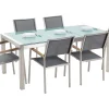 Gartenmöbel Set Crashglas 180 X 90 Cm 6-Sitzer Stühle Textilbespannung Grau Grosseto