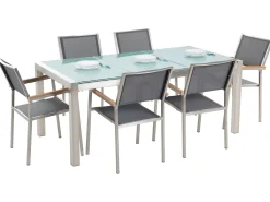 Gartenmöbel Set Crashglas 180 X 90 Cm 6-Sitzer Stühle Textilbespannung Grau Grosseto