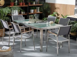Gartenmöbel Set Crashglas 180 X 90 Cm 6-Sitzer Stühle Textilbespannung Grau Grosseto