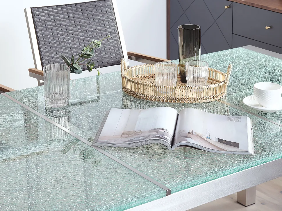 Gartenmöbel Set Crashglas 180 X 90 Cm 6-Sitzer Stühle Textilbespannung Grau Grosseto