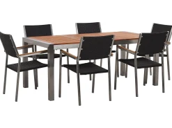 Gartenmöbel Set Eukalyptusholz 180 Cm 6-Sitzer Rattan Schwarz Grosseto