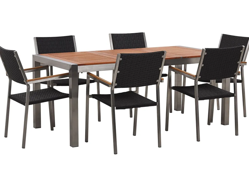 Gartenmöbel Set Eukalyptusholz 180 Cm 6-Sitzer Rattan Schwarz Grosseto