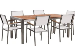 Gartenmöbel Set Eukalyptusholz 180 Cm 6-Sitzer Textilbespannung Weis Grosseto