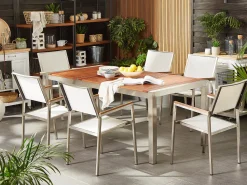 Gartenmöbel Set Eukalyptusholz 180 Cm 6-Sitzer Textilbespannung Weis Grosseto