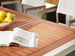 Gartenmöbel Set Eukalyptusholz 180 Cm 6-Sitzer Textilbespannung Weis Grosseto