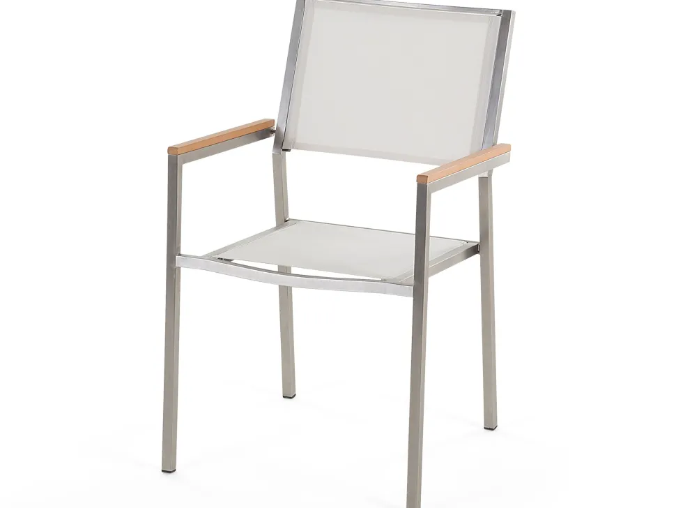 Gartenmöbel Set Eukalyptusholz 180 Cm 6-Sitzer Textilbespannung Weis Grosseto