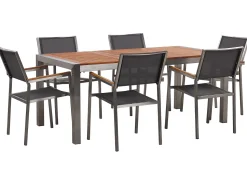 Gartenmöbel Set Eukalyptusholz 180 Cm 6-Sitzer Textilbespannung Grau Grosseto