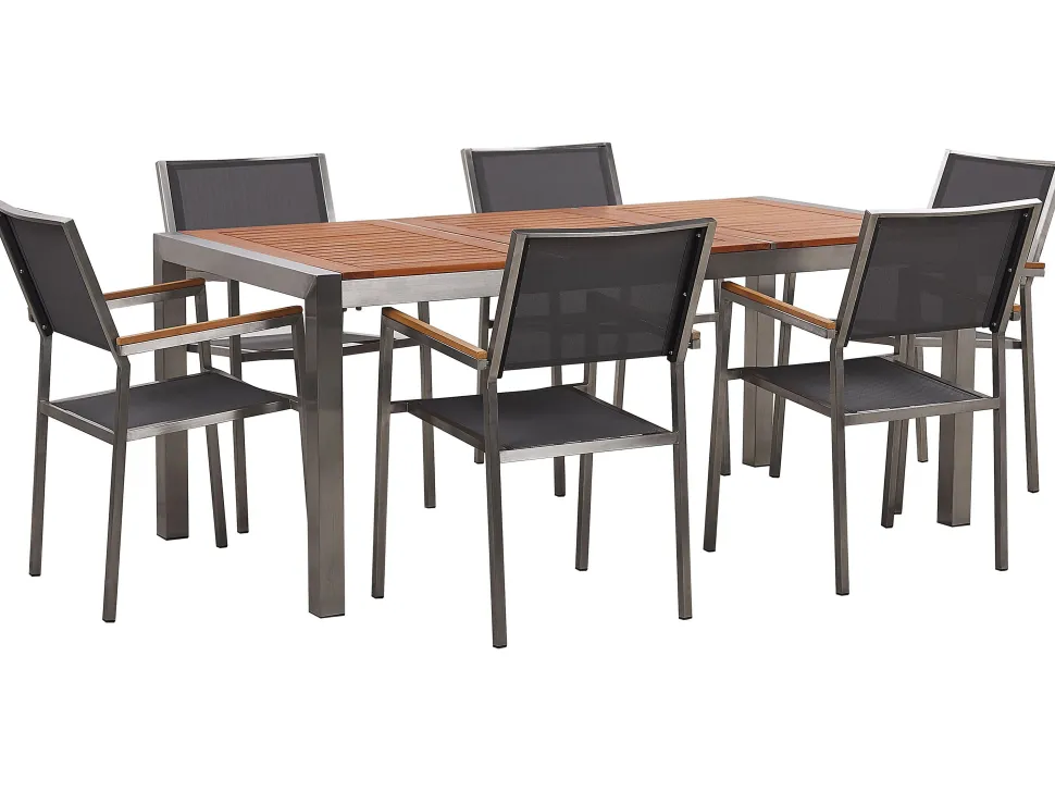Gartenmöbel Set Eukalyptusholz 180 Cm 6-Sitzer Textilbespannung Grau Grosseto