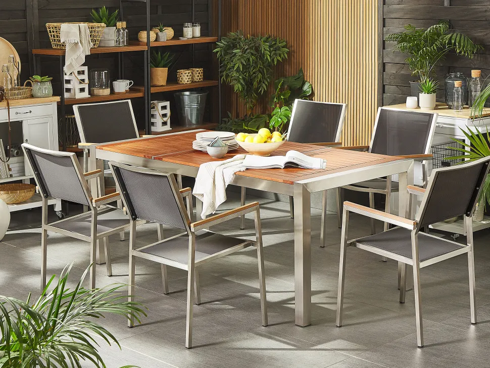Gartenmöbel Set Eukalyptusholz 180 Cm 6-Sitzer Textilbespannung Grau Grosseto