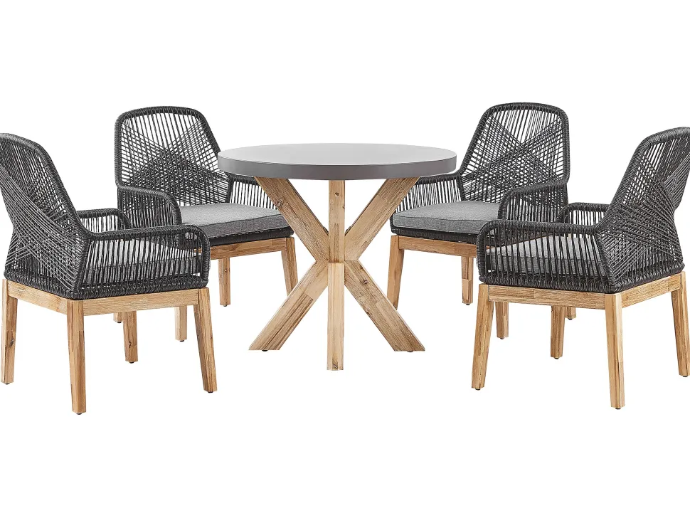 Gartenmöbel Set Faserzement Grau 90 Cm 4-Sitzer Stühle Schwarz / Grau Olbia