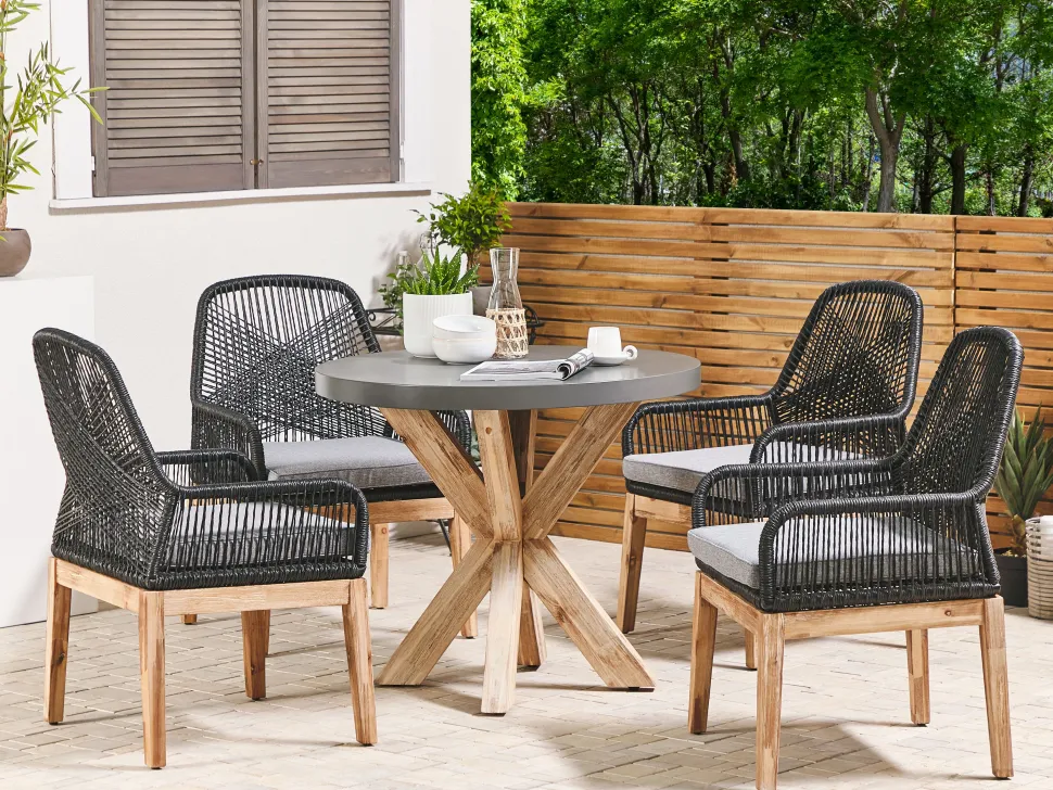 Gartenmöbel Set Faserzement Grau 90 Cm 4-Sitzer Stühle Schwarz / Grau Olbia