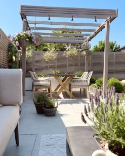 Gartenmöbel Set Faserzement 200 X 100 Cm 6-Sitzer Stühle Grau / Beige Olbia