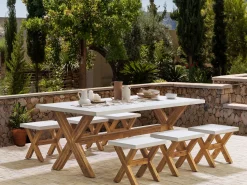 Gartenmöbel Set Faserzement Weis 6-Sitzer 7-Teilig Olbia
