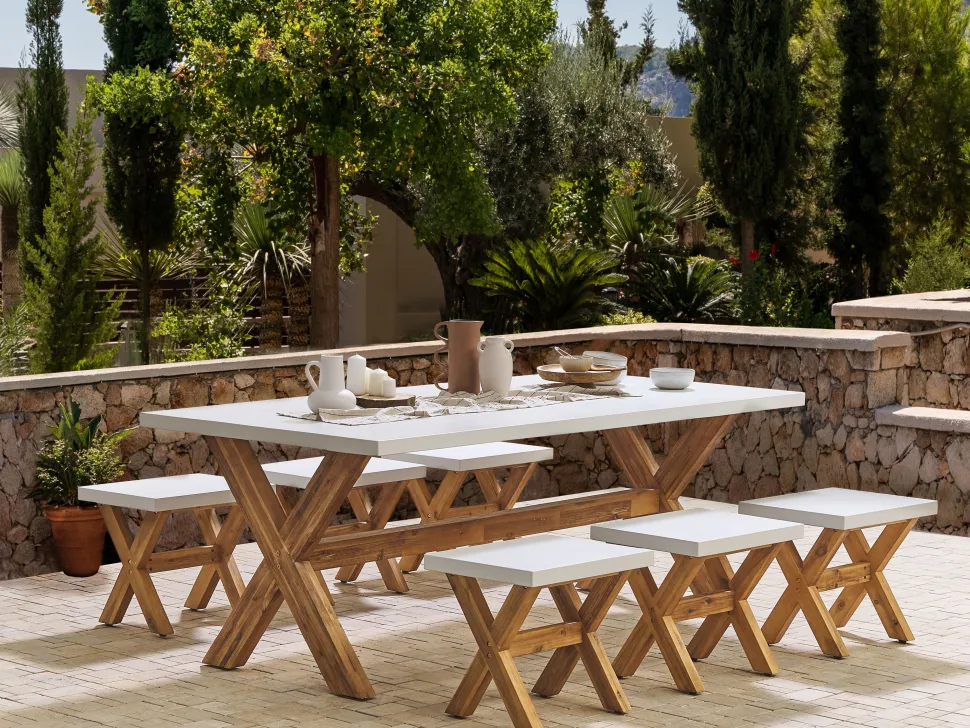 Gartenmöbel Set Faserzement Weis 6-Sitzer 7-Teilig Olbia