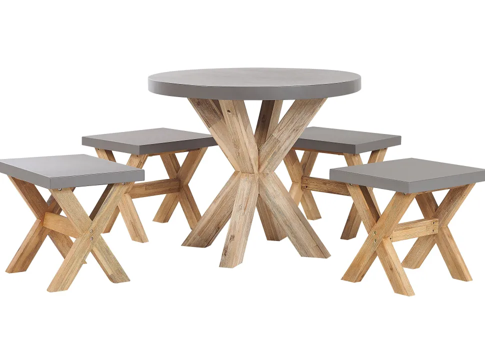 Gartenmöbel Set Faserzement Grau 4-Sitzer 5-Teilig Tisch 90 Cm Olbia