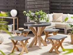 Gartenmöbel Set Faserzement Grau 4-Sitzer 5-Teilig Tisch 90 Cm Olbia