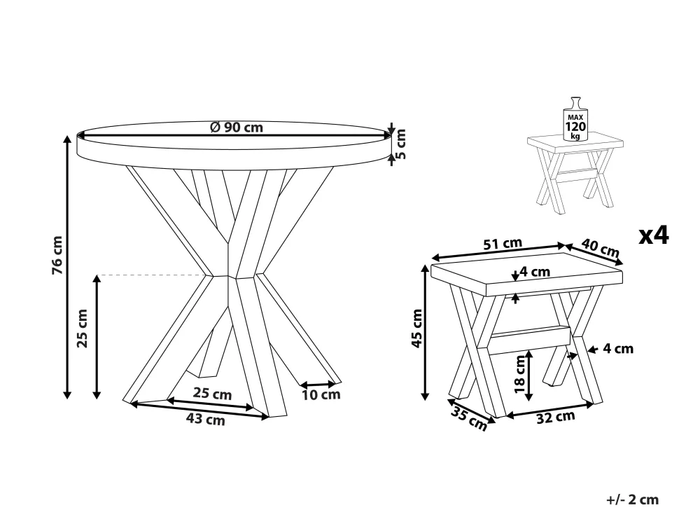 Gartenmöbel Set Faserzement Grau 4-Sitzer 5-Teilig Tisch 90 Cm Olbia