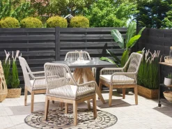 Gartenmöbel Set Faserzement Grau 90 X 90 Cm 4-Sitzer Stühle Beige Olbia