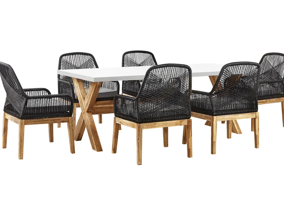 Gartenmöbel Set Faserzement 200 X 100 Cm 6-Sitzer Stühle Weis / Schwarz Olbia