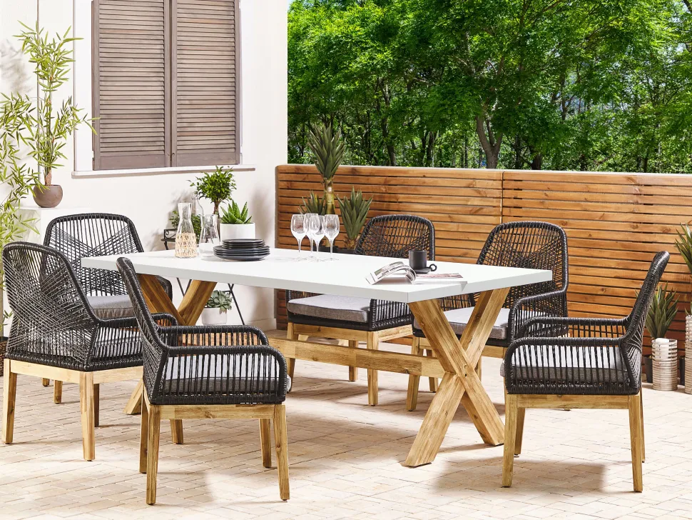 Gartenmöbel Set Faserzement 200 X 100 Cm 6-Sitzer Stühle Weis / Schwarz Olbia