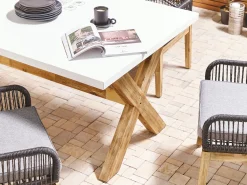 Gartenmöbel Set Faserzement 200 X 100 Cm 6-Sitzer Stühle Weis / Schwarz Olbia