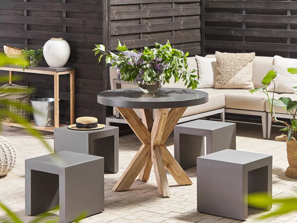 Gartenmöbel Set Faserzement Grau 4-Sitzer Tisch 90 Cm Olbia/Taranto