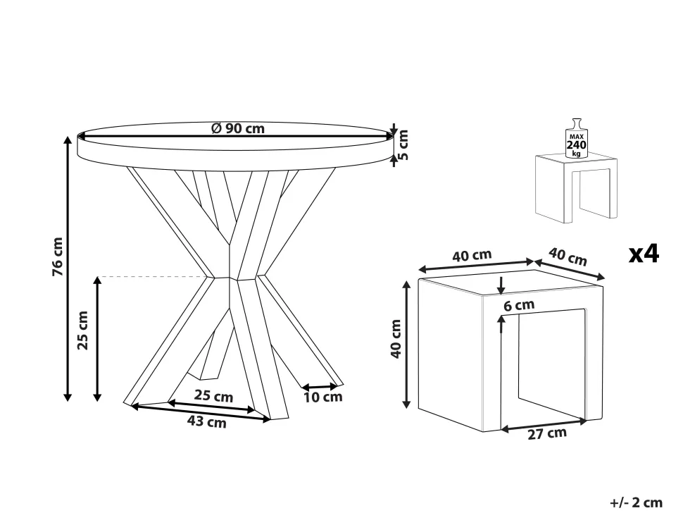 Gartenmöbel Set Faserzement Grau 4-Sitzer Tisch 90 Cm Olbia/Taranto