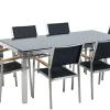 Gartenmöbel Set Glasplatte Schwarz 180 X 90 Cm 6-Sitzer Stühle Textilbespannung Schwarz Grosseto