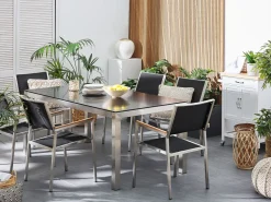 Gartenmöbel Set Glasplatte Schwarz 180 X 90 Cm 6-Sitzer Stühle Textilbespannung Schwarz Grosseto