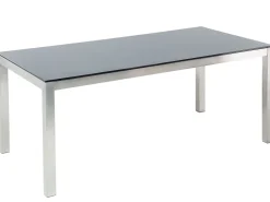 Gartenmöbel Set Glasplatte Schwarz 180 X 90 Cm 6-Sitzer Stühle Textilbespannung Schwarz Grosseto