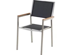 Gartenmöbel Set Glasplatte Schwarz 180 X 90 Cm 6-Sitzer Stühle Textilbespannung Schwarz Grosseto