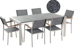 Gartenmöbel Set Granit Grau Poliert 180 X 90 Cm 6-Sitzer Stühle Textilbespannung Grau Grosseto