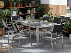 Gartenmöbel Set Granit Grau Poliert 180 X 90 Cm 6-Sitzer Stühle Textilbespannung Grosseto