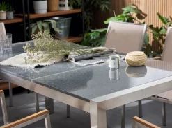 Gartenmöbel Set Granit Grau Poliert 180 X 90 Cm 6-Sitzer Stühle Textilbespannung Grosseto