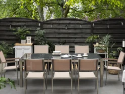 Gartenmöbel Set Granit Grau Poliert 220 X 100 Cm 8-Sitzer Stühle Textilbespannung Beige Grosseto