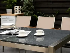 Gartenmöbel Set Granit Grau Poliert 220 X 100 Cm 8-Sitzer Stühle Textilbespannung Beige Grosseto