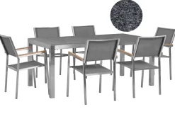 Gartenmöbel Set Granit Grau Poliert 180 X 90 Cm 6-Sitzer Stühle Textilbespannung Grau Grosseto