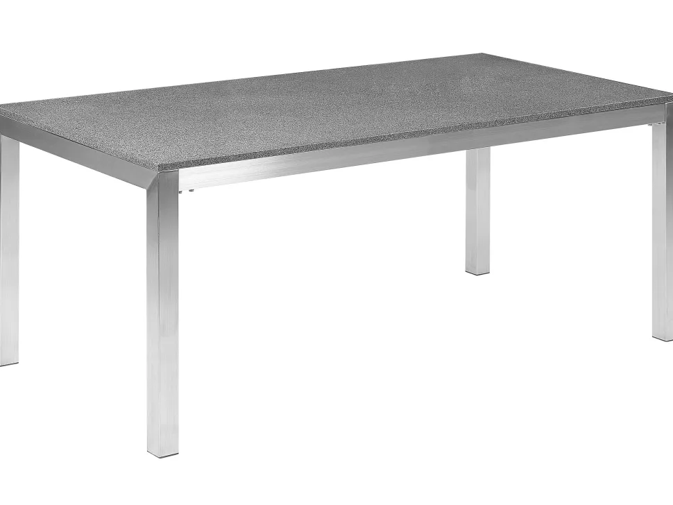 Gartenmöbel Set Granit Grau Poliert 180 X 90 Cm 6-Sitzer Stühle Textilbespannung Grau Grosseto