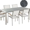 Gartenmöbel Set Grau Granit Poliert 180 X 90 Cm 6-Sitzer Stühle Textilbespannung Weis Grosseto