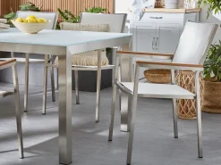 Gartenmöbel Set Grau Granit Poliert 180 X 90 Cm 6-Sitzer Stühle Textilbespannung Weis Grosseto