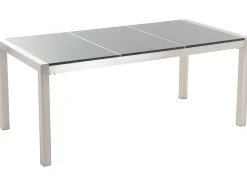 Gartenmöbel Set Grau Granit Poliert 180 X 90 Cm 6-Sitzer Stühle Textilbespannung Weis Grosseto