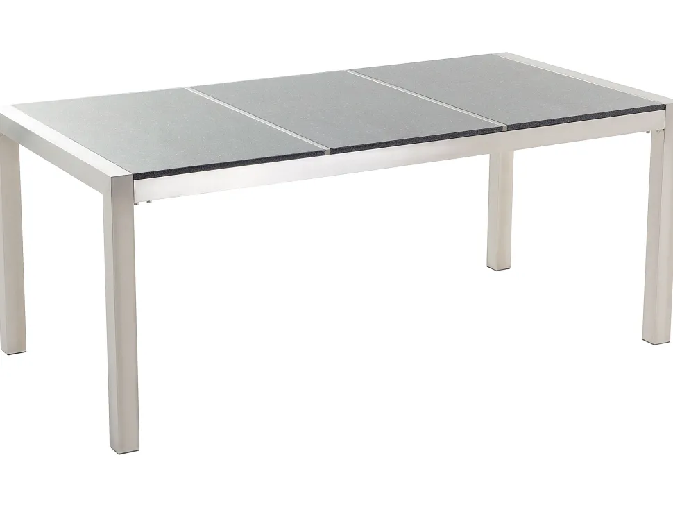 Gartenmöbel Set Grau Granit Poliert 180 X 90 Cm 6-Sitzer Stühle Textilbespannung Weis Grosseto