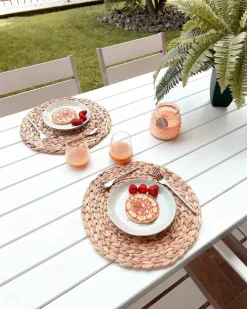 Gartenmöbel Set Kunstholz Weis 6-Sitzer Vernio